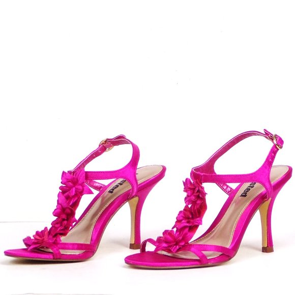 UNLISTED size 6.5M POCKET LIST fuchsia satin party sandals leather soles bal syn - Picture 6 of 16